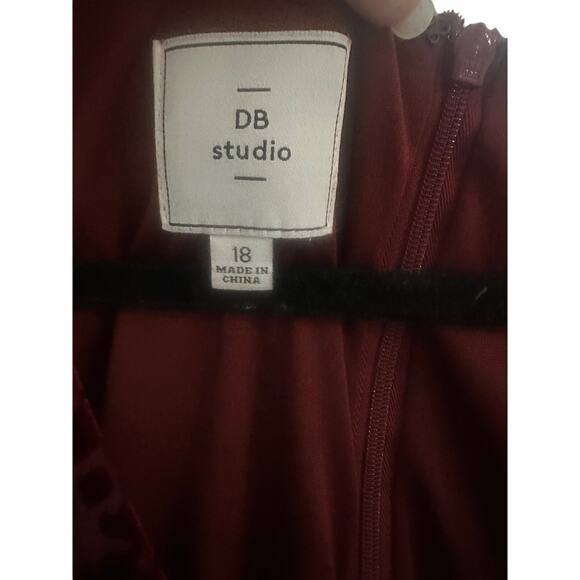 DB Studio Women's 18 Burgundy Velvet Ruched Midi Dress Long Sleeve Elegant - Picture 10 of 14